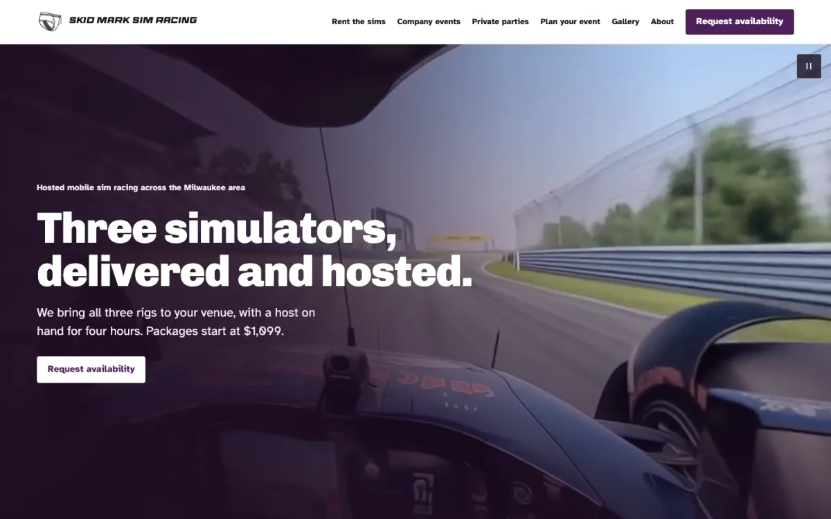 Homepage: three simulators, delivered and hosted, with the starting price