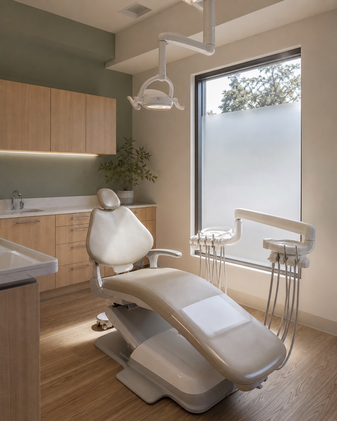 A warm, daylight-filled Birchwood treatment suite