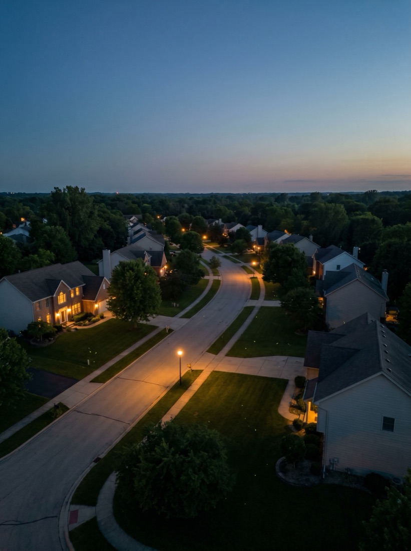 Aerial view across a southeast Wisconsin neighborhood